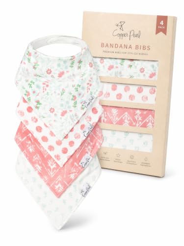 Image of Copper Pearl Baby Bibs 4 Pack, Printed Bandana Drool Bibs for Baby Girl & Boy, Soft Cotton Drooling Teething Bibs