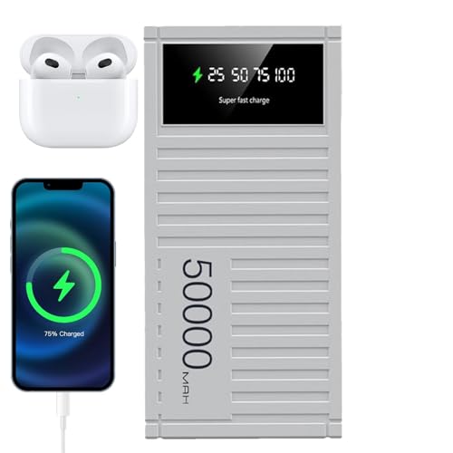 Banco de carga de 50.000 mAh, cargador de carga rápida de 66 W, banco de energía portátil, banco de batería de teléfono, capacidad de 50000 mAh para senderismo, camping, viajes, al aire libre (negro,