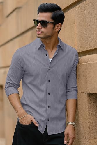 Image of Popcorn Textured Shirts for Men Grey XL