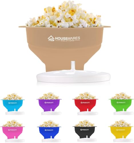 Image of Collapsible Silicone Microwave Hot Air Popcorn Popper Bowl With Lid and Handles (Tan)