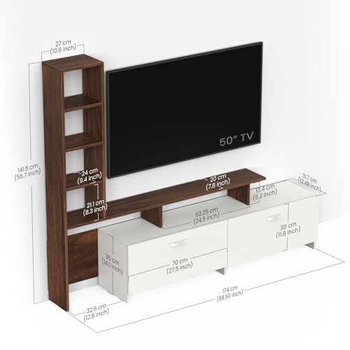 Image of BLUEWUD Amy Engineered Wood TV Entertainment Unit Set Top Box Stand /TV Cabinet Panel with Shelves for Books & Decor Display Unit Bed Living Room Upto 65 Inches - DIY (Brown Maple & White)