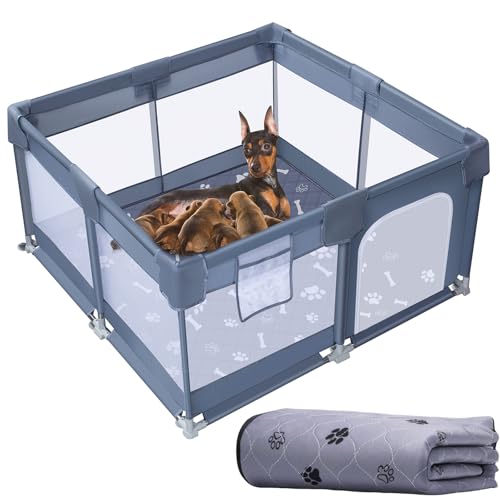 Whelping Box for Dogs and Puppies | Whelping Pen with Rails for Large Medium Small Pet Dogs Puppies (50 x50 Inch)