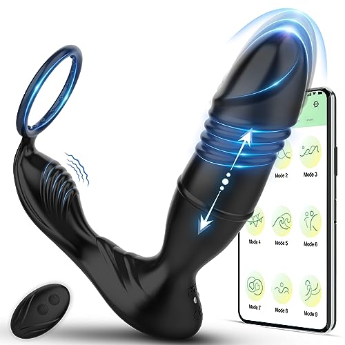Butt Plug Anal Toys Couple Vibrator Cock Ring Male Sex Toys for Men with APP Remote Control, 9 Vibration & 9 Thrusting Modes Sex Toys4mens UK Prostate Massager Dildo Penis Ring Perineum Vibrators