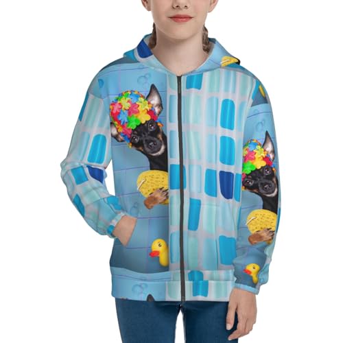 Prague Ratter Dog in Bathtub Kid Hoodies Boys Zip Up Sweatshirts Girls Pullover with Pocket3