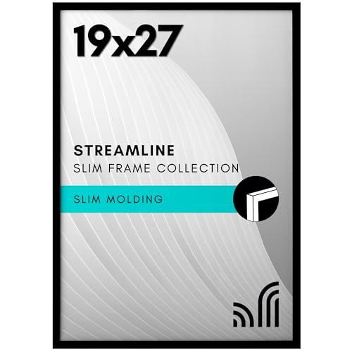 Americanflat 19x27 Poster Frame with Polished Plexiglass - Streamline Collection - Thin Border Picture Frame for Wall Display - Hanging Hardware Included - Black