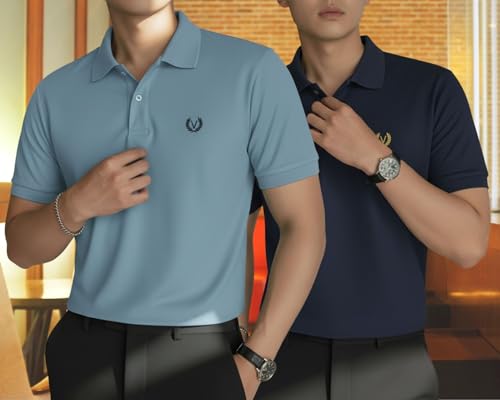 Image of MACK JONNEY Men's Solid Polo T-Shirt | Premium Cotton Blend | Regular Fit | Short Sleeve | Collared Casual Wear|Pack of 2 -MJ-157