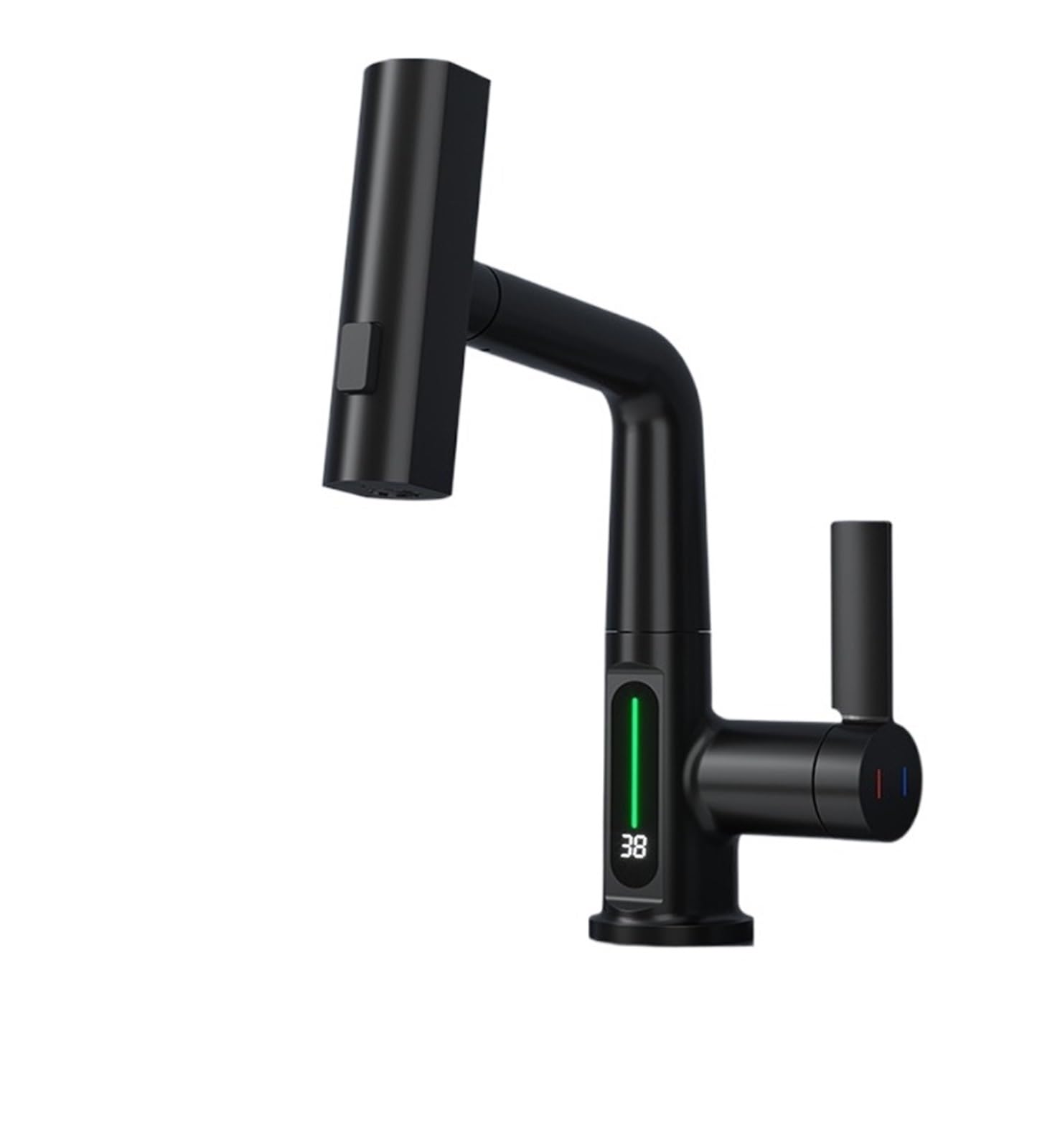 CVFRDD Waterfall Pull Out Kitchen Faucet, White Intelligent Digital Display Cold Hot Mixer Taps, Rotatable Sink Lifting Basin Faucet(Nero)