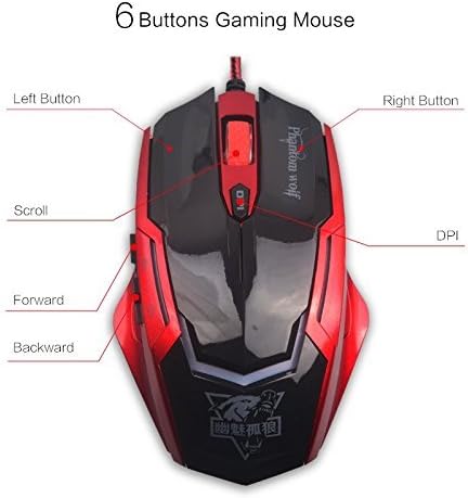 Gaming Mouse with 6 Buttons Multi-Color LED, USB Wired, 2400 DPI for PC or Mac