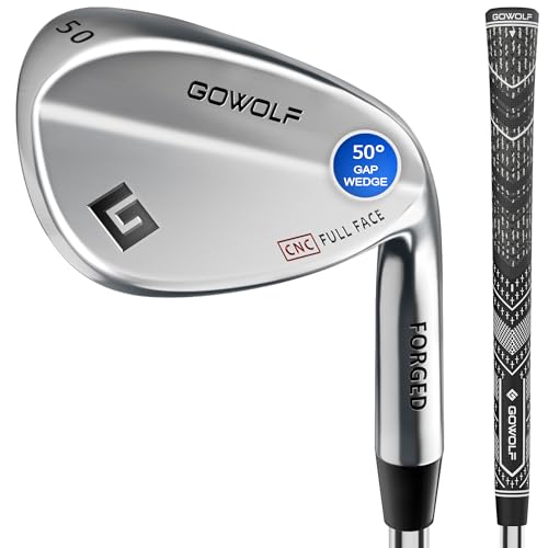 Gowolf 50 Degree Wedge Right Hand - Forged Golf Wedges Full Face for Men, Premium Gap Wedges Sand Wedge Lob Wedge Golf Club for Men, Great Golf Gifts - CNC Milled Face for More Spin (Chrome 50 Degree)