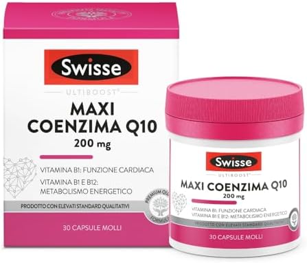 SWISSE Ultiboost - Coenzima Q10 Integratore 200mg, Integratori con Vitamina B12 per Riduzione Stanchezza e B1 per Supporto Sistema Nervoso e Funzione Cardiaca, 30 Capsule Molli, Made in Italy Coenzima - integratore