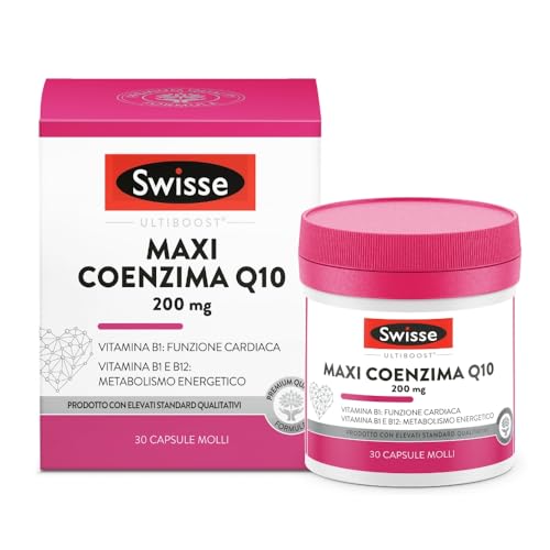 SWISSE Ultiboost - Coenzima Q10 Integratore 200mg, Integratori con Vitamina B12 per Riduzione Stanchezza e B1 per Supporto Sistema Nervoso e Funzione Cardiaca, 30 Capsule Molli, Made in Italy