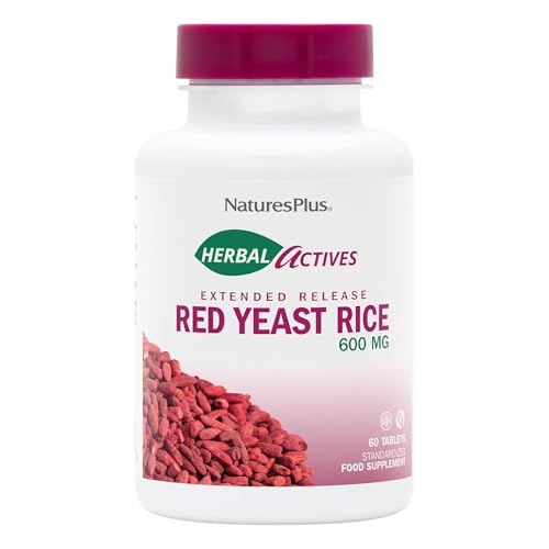 NaturesPlus Herbal Actives Red Yeast Rice Tablets - 600 mg Extended Release, One a Day Herbal Supplement - Vegan, Gluten Free - 60 Tablets
