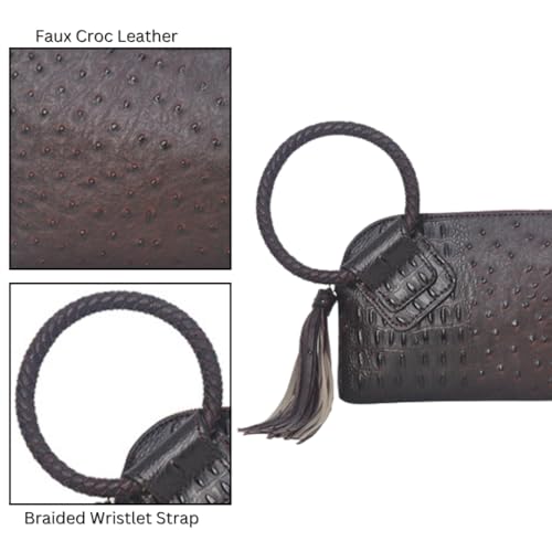 Image of NGIL Faux Leather Mini Wristlet Purse | Women's Handbag, Fashion Wristlet Wallet, Compact Everyday Purse with Fringe Tassel