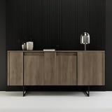 Dmora - Credenza Betel, Buffet da soggiorno, Madia da salotto, Dispensa da cucina, 160x35h80 cm, Noce e Nero