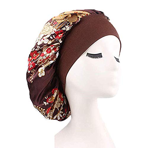 Wide Band Bonnet Night Sleep Cap Sleeping Head Cover for Women Girls (Coffee Floral)