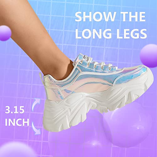 Image of K KIP WOK Chunky Sneakers for Women Fashion Platform White Leather Casual Dad Shoes Comfortable Wedge Walking Sport Sneakers