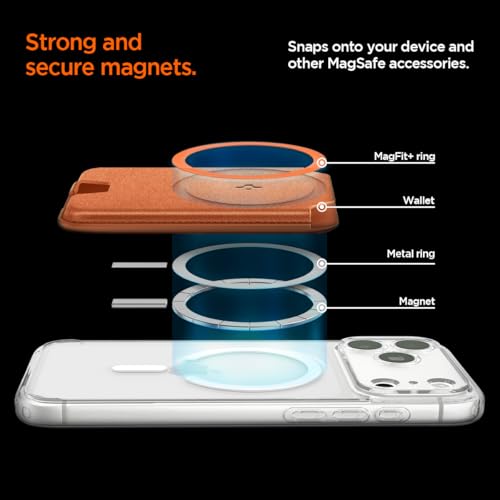 Image of Spigen for MagSafe Wallet, Holds 3 Cards, MagFit Compatible with iPhone 17 /16 /15 /14 /13 /12 Models, Pixel 10 Series, MagSafe-Cases, Pixelsnap and More, Card Holder - PU Metalic Orange (3-CardsMagFit+)