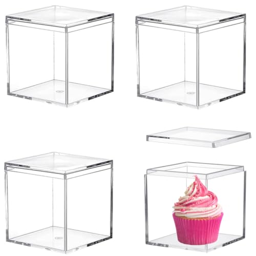 4-Pack Small Acrylic Square Cube Jewelry Storage Box, 2.56x2.56x2.56 inch