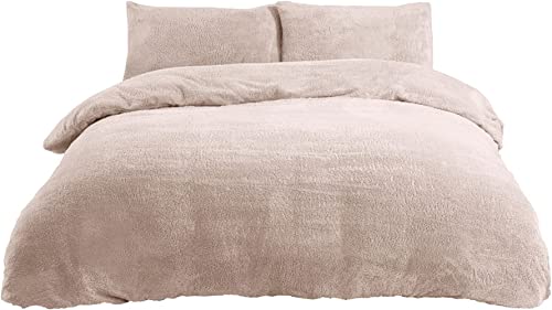 Sleepdown Teddy-Fleece-Bettwäsche-Set, Super-Kingsize-Bett, Elfenbeinfarben