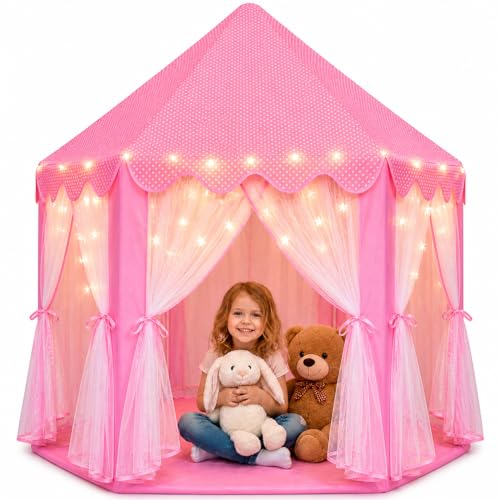 Orian Princess Tent for Kids, Toddler & Kids Pink Play Tent Indoor & Outdoor Princess Castle Fort for Girls and Toddlers - Detailed View