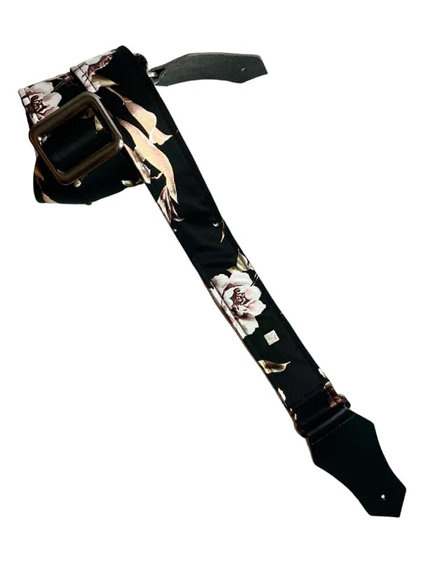 GET'M GET'M - METAL ROSE BLACK Cinghia per Chitarra o Basso Metal Rose Black, Realizzata in Tessuto, Rivestimento Neoprene Stampato con Motivo Floreale, Colore Nero, Regolabile Fino a 165 cm