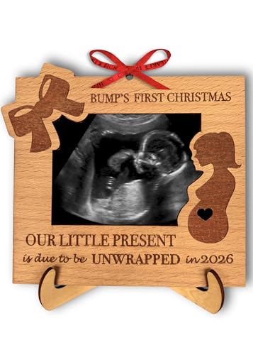 Heart's Sign Bump's First Christmas Pregnancy Ornament 2025 | Cadre à échographie de Noël | Cadeau de grossesse | Cadeau pour future maman | Cadre photo pour annonce de grossesse de Noël