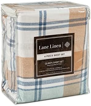 LANE LINEN Cotton Flannel Queen Size Sheets Set - Brushed for Extra Softness - Lightweight Queen Size 100% Cotton Sheets Set - Warm & Cozy Flannel Cotton Bed Sheets Set, 15" Deep Pocket - Mineral - Thumbnail 2
