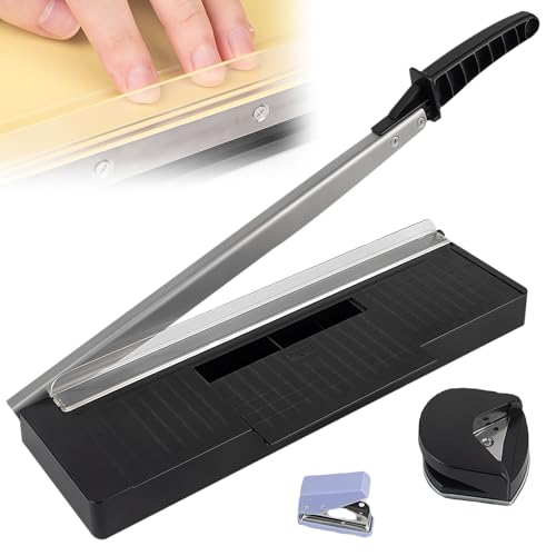 GOEDCH Cortadora de Papel: Cortadora de Palanca A4, Cortador con Redondeador de Esquinas R4, Manual Máquina de Corte de Pape de Metal Negro para Papel y Fotos, Corte Suave, Escala Precisa