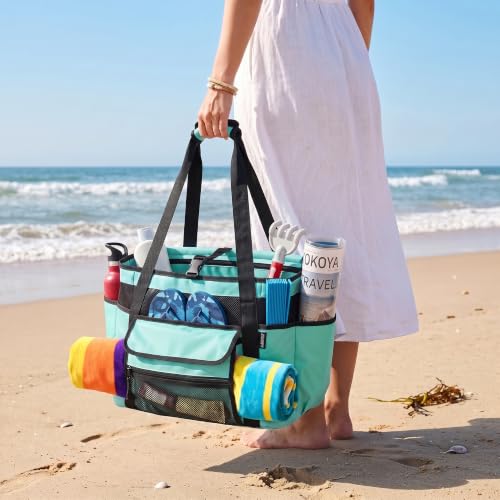 MYDAYS Beach Cooler Bag with Insulated Compartment, Large Mesh Beach Tote Bags Waterproof Sandproof, XL Pool Bag for Men Women, 2-in-1 Travel Vacation Essentials with Wet Pocket & Towel Holder (Green) - image 6