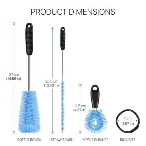 Image of 3Pcs Bottle Cleaner Brush Set, L Shape 15 inch Long Handle Washing Bottle Cleaning Brushes for Narrow Neck Water Bottles Tumblers Straws Coffee Mugs Sport Bottles Flasks and Thermos Lid Cup Brush