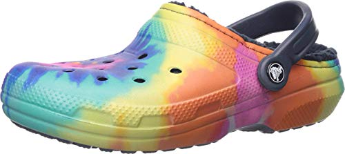 Image of Crocs Unisex-Adult Classic Tie Dye Lined Clogs | Fuzzy Slippers, Multi /Navy, 10 Women /8 Men