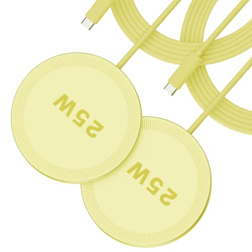 Image of 25W Magnetic Portable Fast Wireless Charging Pad for Apple iPhone Series | Compatible with iPhone 17 16 15 14 13 12 Pro Max, Google Pixel, Flat Slim for Travel Office Bedside, Light Yellow - 2Pack