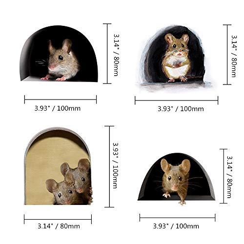3D Wall Stickers,Realistic Mouse,Hole Wall Mouse In A Hole Wall Decal Fun Art Animal Stickers For Home Decor Living Room Nursery Bedroom Kids Room Wall Decoration(4Pcs/Set) #TOP6