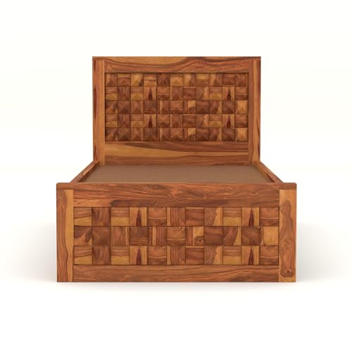 Image of Solid Sheesham Wood Single Size Bed with 2 Drawer Storage Wooden Single Cot Bed for Home Living Room Bedroom Guest Room Hotel (Honey, Size 6 * 4)