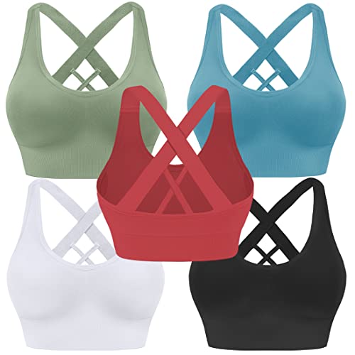 Evercute Sports Bra For Women Padded Medium Support Criss Cross Strappy Bras Seamless High Impact Yoga Exercise Athletic Bras #TOP13
