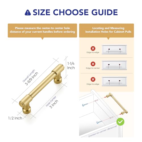 Image of Ravinte 20 Pack 3 Inch Hole Center Solid Kitchen Cabinet Handles Brushed Gold Dresser Pulls Cabinet Drawer Pulls for Kitchen Cupboard Hardware