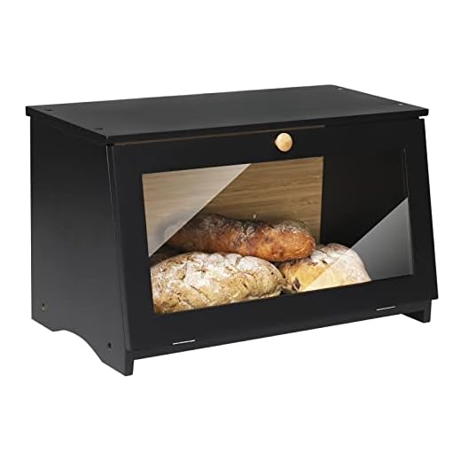 HOMEKOKO Wood Bread Box for Kitchen Counter, Single Layer Bamboo Large Capacity Food Storage Bin (BLACK)