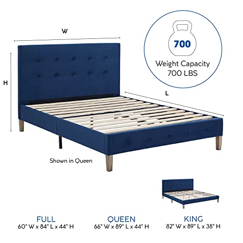 Image of Decoro Seattle Modern Tufted Upholstered Platform Bed | Headboard and Wood Frame with Wood Slat Support, King, Antonio Sapphire