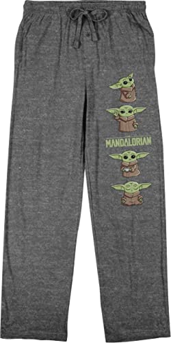Bioworld The Mandalorian Grogu Poses with Logo Men's Heather Gray Sleep Pajama Pants