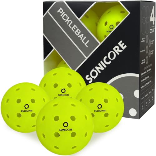 SONICORE Outdoor Pickleball Balls, Durable 40 Holes One Piece, 4 Pack