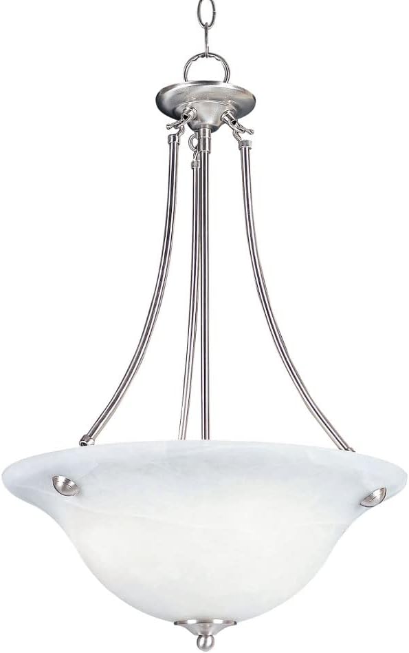 Maxim Lighting 2682MRSN Malaga-3 Light Invert Bowl Pendant in Transitional style-16 Inches Wide by 24.5 inches high, Finish Color: Satin Nickel, Installation: Traditional