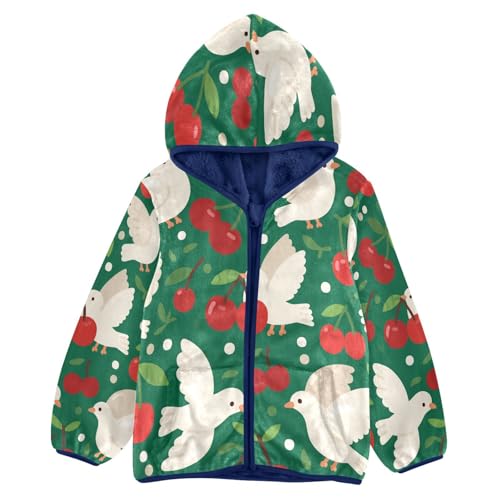 Doves and Cherries on Green Toddler Fleece Jacket Girl Boys Hooded Fleece Jacket Coat Warm Outwear Zip-up 3-10T