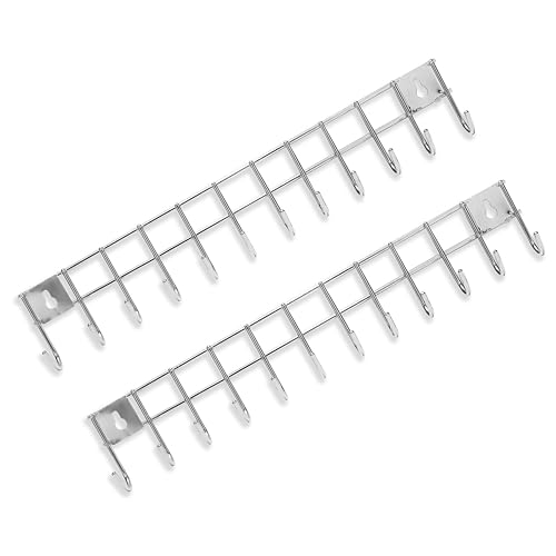 Image of Stainless Steel Kitchen wall Hooks for Hanging with 12 Hooks - Wall Mounted Stand for Spoons, Pans, Ladles & Cooking Tools | Bathroom Hanger, Kitchen Hanging Tools (2 Pcs)