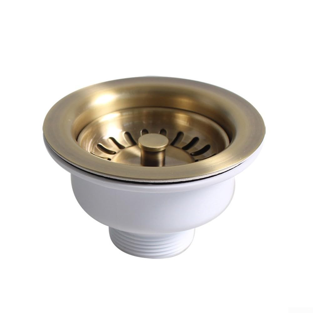 Panier d'évier de cuisine en acier inoxydable de 114 mm avec finition PVD cuivre doré, s'adapte à l'ouverture d'évier de 83 à 90 mm et au tuyau de vidange G1-1/2, remplacement robuste