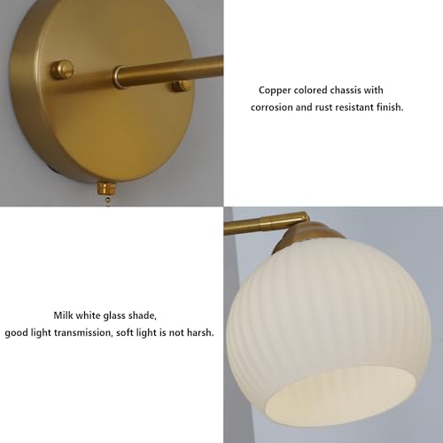 Nddswm Gold Wall Sconce, Mid Century Modern Sconce With Hand Pull Switch Indoor Wall Sconce For Bedroom Bedside Bathroom Kitchen Vanity Hallway Wall Mounted Light Fixture thumb #5