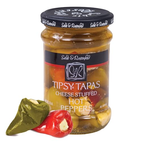 Sable & Rosenfeld Tipsy Tapas Cheese Stuffed Hot Peppers, 8.8 Oz Jar (Pack Of 1), Gluten-Free Gourmet Appetizer For Parties And Charcuterie Boards