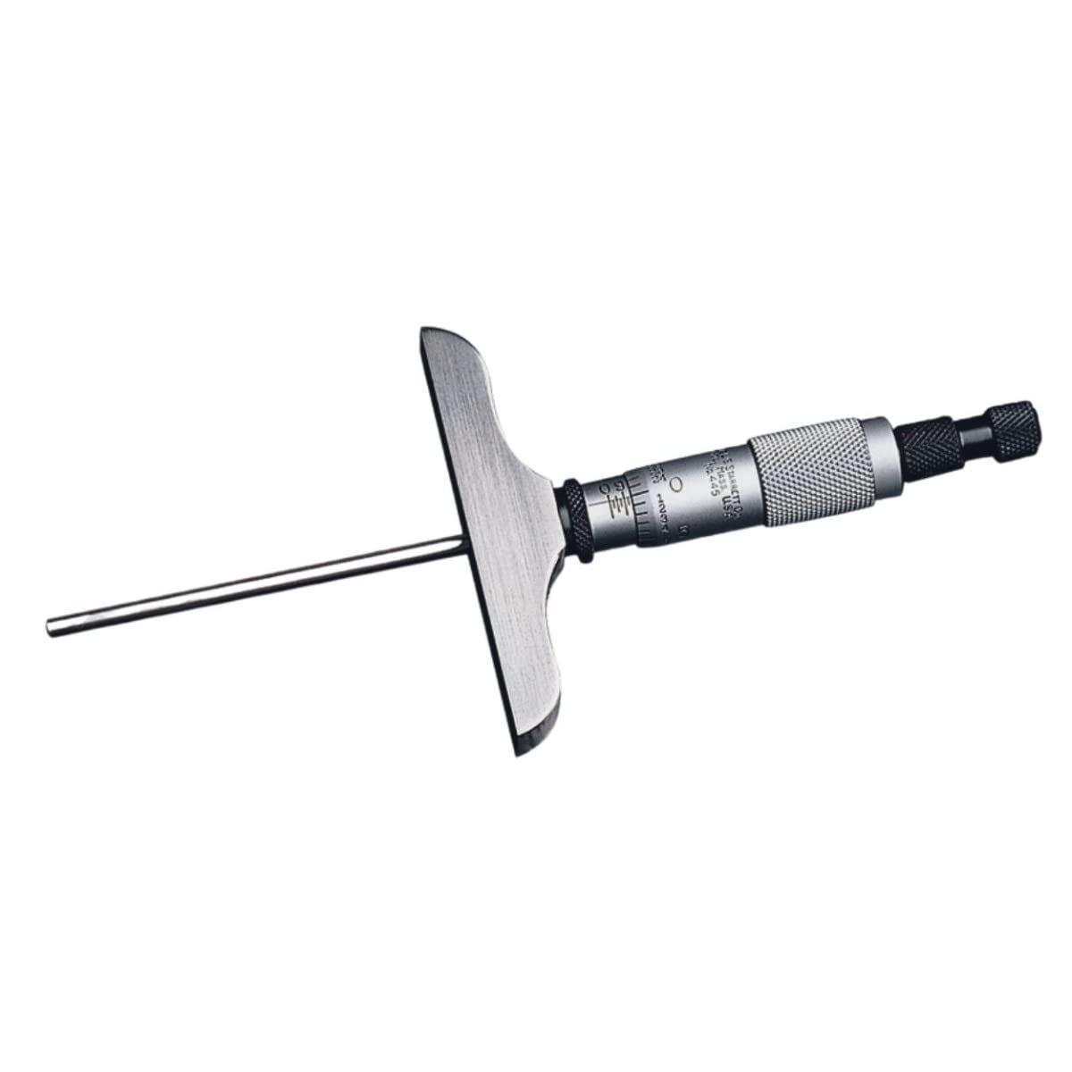 Starrett Micrometer Depth Gage a Combination Ratchet and Speeder in Case - Ratchet Thimble, 0-6" Range, .001" Graduation, 3" Base - 6 Rods - 445AZ-6RL