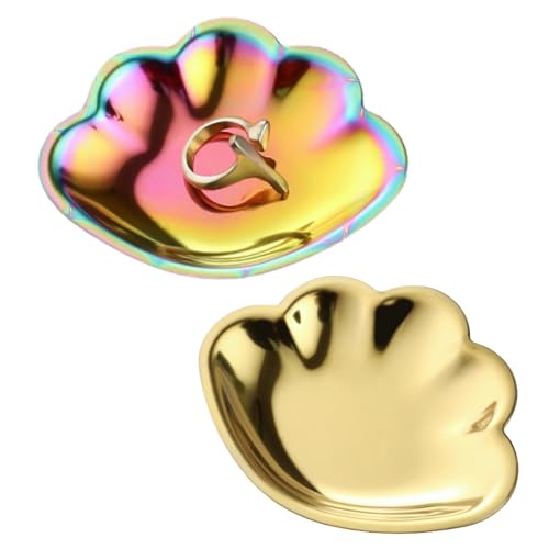 Jicyor Bandeja De Placa Para Joyas, 2 Piezas Bandeja de Acero Inoxidable En Forma de Concha Bandejas Decorativas Bandeja Pequeña Para Baratijas Cosméticos Organizador de Joyas para Anillos Y Collares