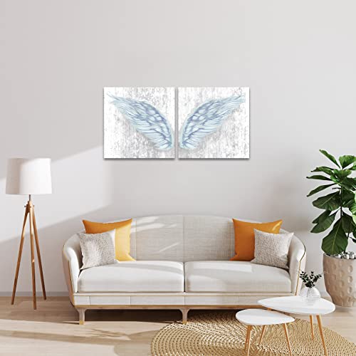 Apicoture Angel Wings Canvas Wall Art - Contemporary White Angel Feathers Artwork Painting Prints Wall Decor Framed For Kids Bedroom Living Room 12X12Inchx2Pcs #TOP1