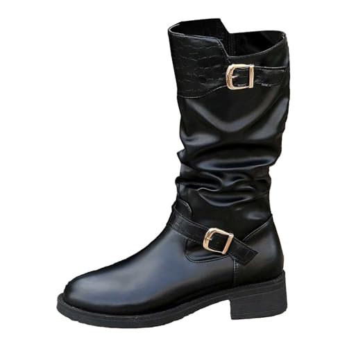 Generico Stivali Donna con Punta Affusolata e Chiusura a Fibbia Design Confortevole e Pratico per Inverno con Look Informale e Accogliente Stivaletti Moda(Black, 39)